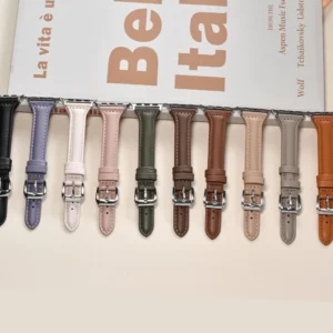 สายนาฬิกาข้อมือหนังแท้ แบบบาง สําหรับ apple Watch Series 9  ขนาด 41 45 มม. ( 10 สี ขายส่ง 100 ชิ้นคละสี)