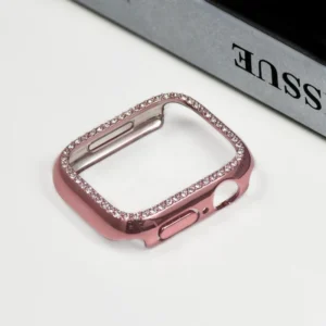 เคสนาฬิกาข้อมือ ประดับเพชร วิบวับ สําหรับ Apple Watch9 8 7 45 มม. สีชมพูกุหลาบ